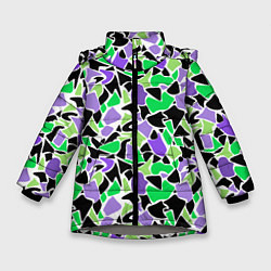 Куртка зимняя для девочки Зелено-фиолетовый абстрактный узор, цвет: 3D-светло-серый