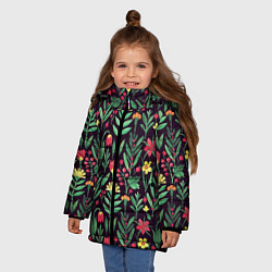 Куртка зимняя для девочки Цветочный акварельный паттерн, цвет: 3D-светло-серый — фото 2