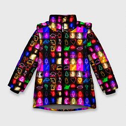 Куртка зимняя для девочки Neon glowing objects, цвет: 3D-светло-серый