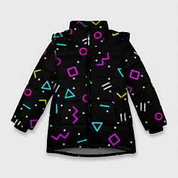 Куртка зимняя для девочки Colored neon geometric shapes, цвет: 3D-светло-серый