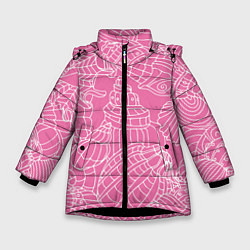 Куртка зимняя для девочки Океанские ракушки - паттерн, цвет: 3D-черный
