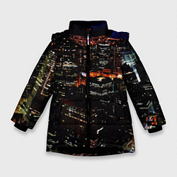 Куртка зимняя для девочки Ночной город - вид с высоты, цвет: 3D-черный