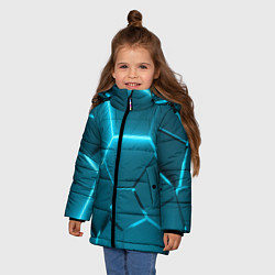 Куртка зимняя для девочки Ледяные неоновые геометрические плиты, цвет: 3D-черный — фото 2