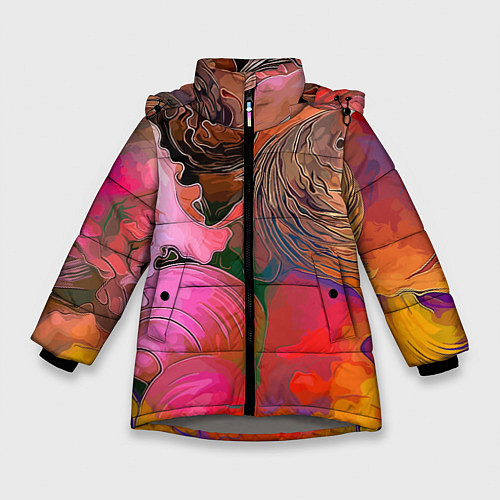 Зимняя куртка для девочки Стилизованная композиция из океанских ракушек / 3D-Светло-серый – фото 1