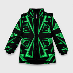 Куртка зимняя для девочки Геометрический узор зеленый geometric, цвет: 3D-черный