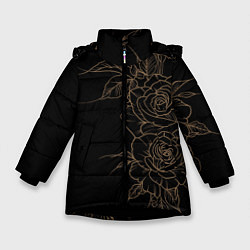 Куртка зимняя для девочки Элегантные розы на черном фоне, цвет: 3D-черный