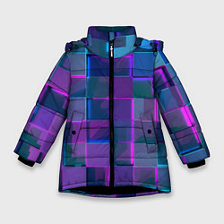 Куртка зимняя для девочки Неоновый киберпанк кубизм, цвет: 3D-черный