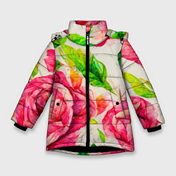Куртка зимняя для девочки Яркие выразительные розы, цвет: 3D-черный