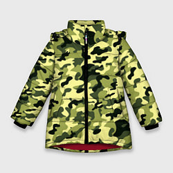 Куртка зимняя для девочки Камуфляж Зеленые листья, цвет: 3D-красный