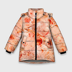 Куртка зимняя для девочки Гранжевый цветочный узор, коралловый фон, цвет: 3D-светло-серый