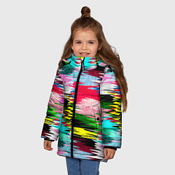 Куртка зимняя для девочки Абстрактный многоцветный неоновый узор, цвет: 3D-черный — фото 2