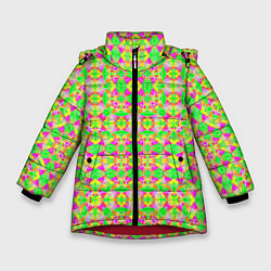 Куртка зимняя для девочки Желтый, зеленый, малиновый калейдоскопический неон, цвет: 3D-красный