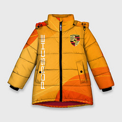 Куртка зимняя для девочки Porsche Жёлтая абстракция, цвет: 3D-красный