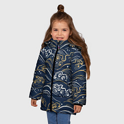 Куртка зимняя для девочки Японский узор волны, цвет: 3D-черный — фото 2