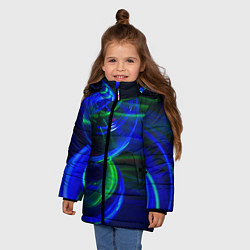 Куртка зимняя для девочки Неоновые лучи и шар во тьме, цвет: 3D-черный — фото 2