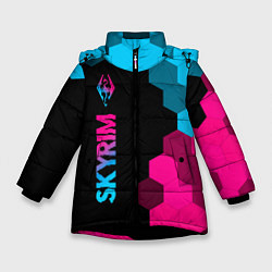 Куртка зимняя для девочки Skyrim - neon gradient: по-вертикали, цвет: 3D-черный