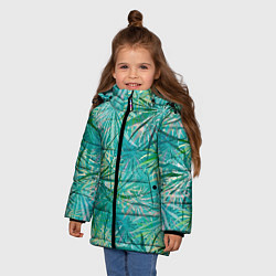 Куртка зимняя для девочки Тропические листья на зеленом фоне, цвет: 3D-черный — фото 2