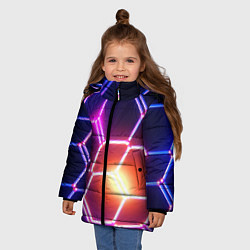 Куртка зимняя для девочки Магическая неоновая броня, цвет: 3D-черный — фото 2