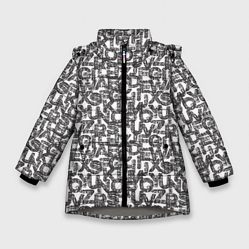 Зимняя куртка для девочки Алфавит гранж / 3D-Светло-серый – фото 1