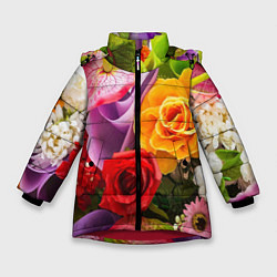 Куртка зимняя для девочки Прекрасный цветочный букет, цвет: 3D-красный