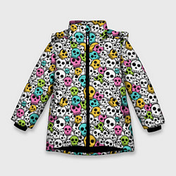 Куртка зимняя для девочки Череп разноцветный, цвет: 3D-черный