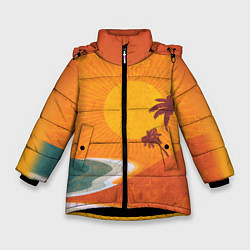 Куртка зимняя для девочки Закат на побережье минимализм, цвет: 3D-черный