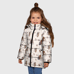 Куртка зимняя для девочки Хюгге паттерн с домиками и цветами хлопка, цвет: 3D-светло-серый — фото 2