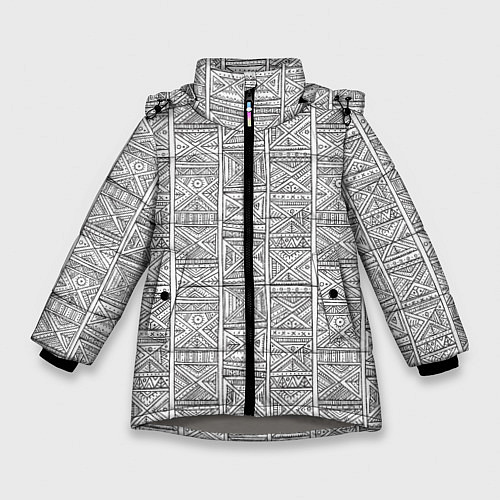 Зимняя куртка для девочки Орнамент треугольник / 3D-Светло-серый – фото 1