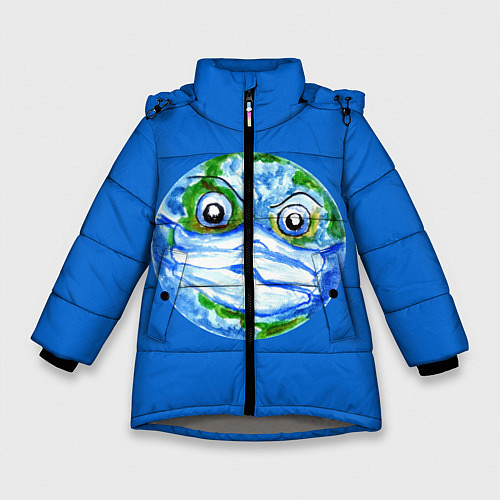 Зимняя куртка для девочки Злая планета Земля в маске / 3D-Светло-серый – фото 1