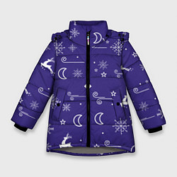 Куртка зимняя для девочки Новый год олени, снежинки, ветер, цвет: 3D-светло-серый