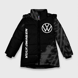 Зимняя куртка для девочки Volkswagen speed на темном фоне со следами шин: на