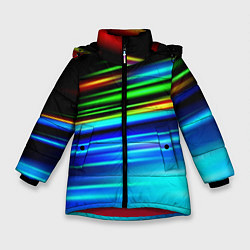 Куртка зимняя для девочки Абстрактные неоновые полосы, цвет: 3D-красный