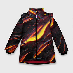 Куртка зимняя для девочки Огонь сквозь расколы в плите как магическая лава, цвет: 3D-красный