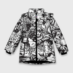 Куртка зимняя для девочки Граффити на белом фоне, цвет: 3D-черный