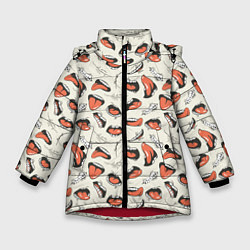 Куртка зимняя для девочки Рот с языком поп арт, цвет: 3D-красный