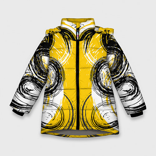 Зимняя куртка для девочки Абстрактный развод краской по холсту / 3D-Светло-серый – фото 1