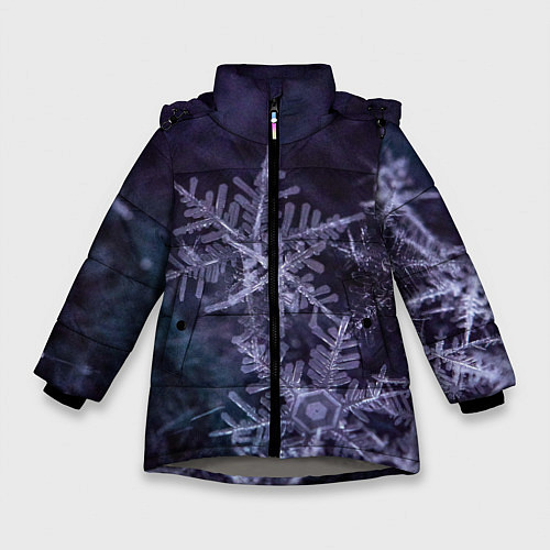 Зимняя куртка для девочки Снежинки макро фото / 3D-Светло-серый – фото 1