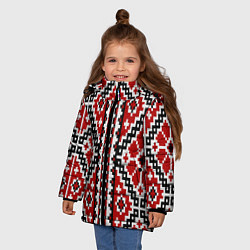 Куртка зимняя для девочки Вышивка геометрический узор крест, цвет: 3D-черный — фото 2