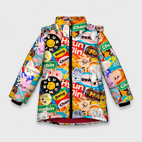 Зимняя куртка для девочки Skzoo stickers characters / 3D-Красный – фото 1
