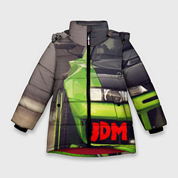 Куртка зимняя для девочки JDM машина зеленая тюнингованная, цвет: 3D-красный