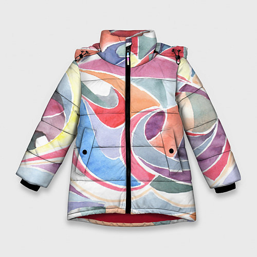 Зимняя куртка для девочки Буйство красок акварель / 3D-Красный – фото 1