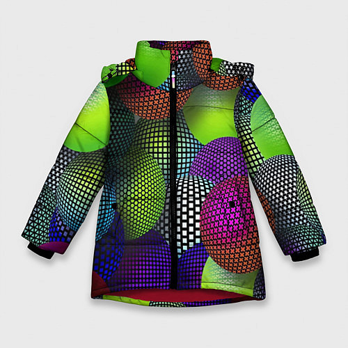 Зимняя куртка для девочки Трехмерные разноцветные шары / 3D-Красный – фото 1