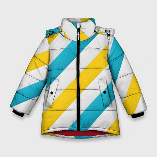 Зимняя куртка для девочки Желтые и синие полосы / 3D-Красный – фото 1