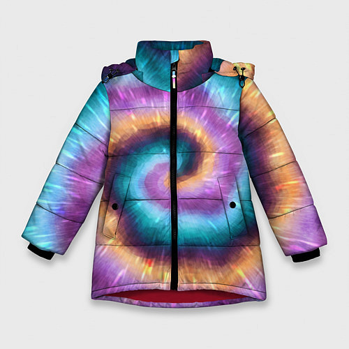 Зимняя куртка для девочки Сине-фиолетовый тай дай / 3D-Красный – фото 1