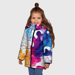 Куртка зимняя для девочки Необычные акварельные узоры, цвет: 3D-черный — фото 2