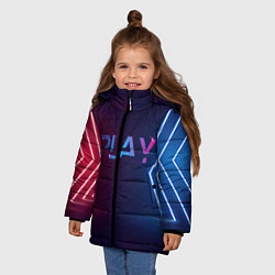 Куртка зимняя для девочки Play неоновые буквы и красно синие полосы, цвет: 3D-светло-серый — фото 2