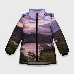 Куртка зимняя для девочки Пейзаж вечерней реки и леса, цвет: 3D-светло-серый