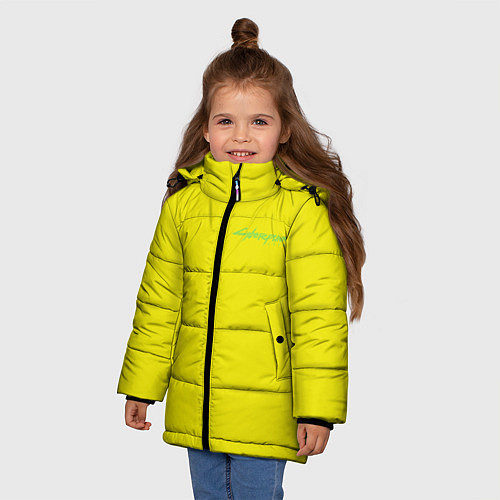 Зимняя куртка для девочки Киберпанк - Лого Дэвида / 3D-Светло-серый – фото 3