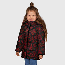 Куртка зимняя для девочки Красные классические узоры на черном фоне, цвет: 3D-черный — фото 2