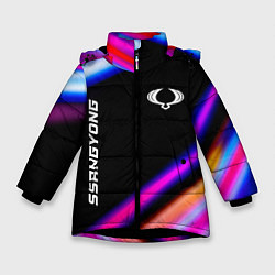 Куртка зимняя для девочки SsangYong speed lights, цвет: 3D-черный